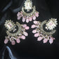Pink Beads Earring with Tikli (head ornament) set