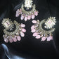 Pink Beads Earring with Tikli (head ornament) set